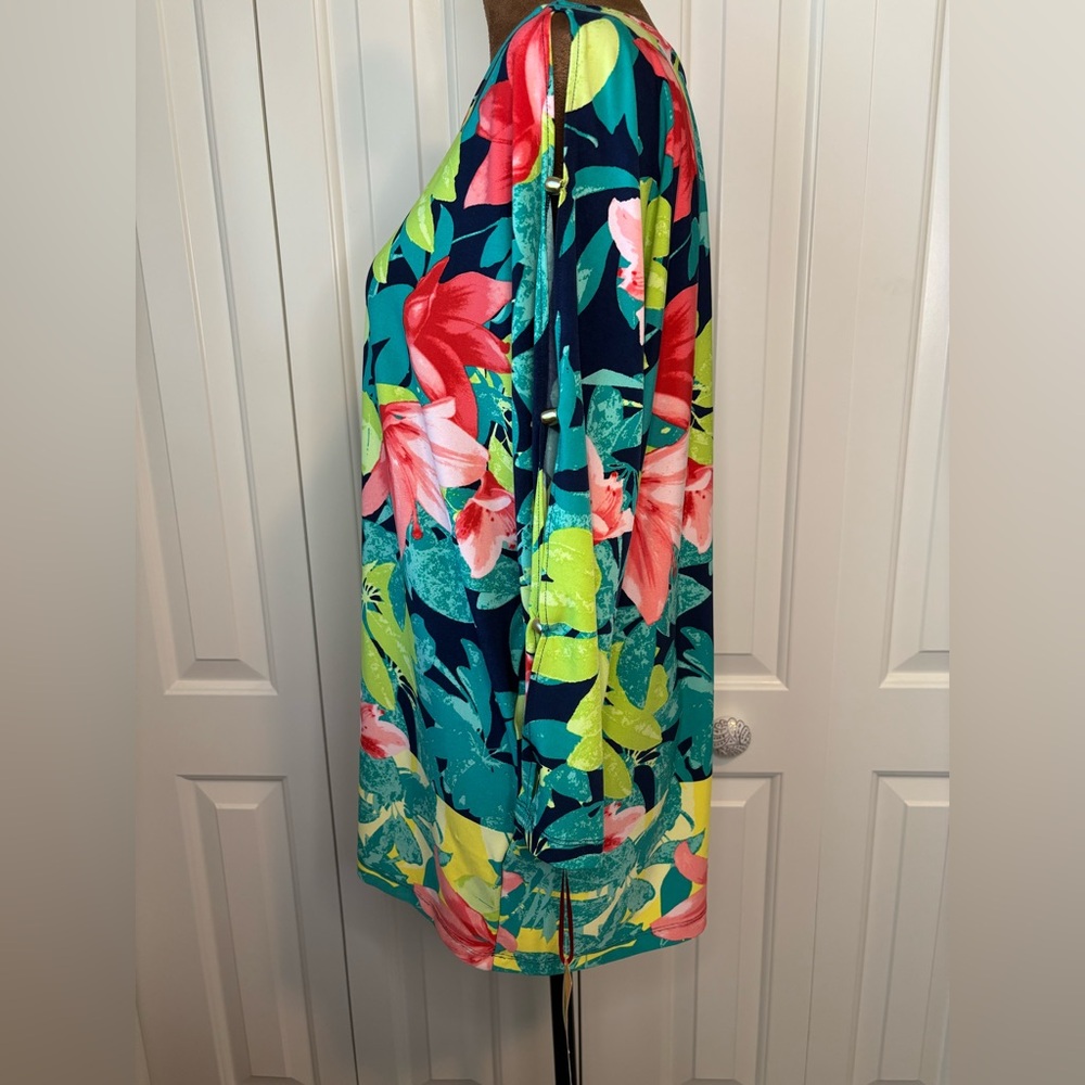 Ruby Rd. Floral Open Sleeve Colorful Top NWT - Picture 6 of 10